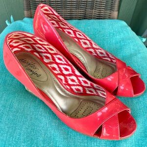 Peachy Pink Peep-Toe Wedge SZ 9.5 Vintage inspired